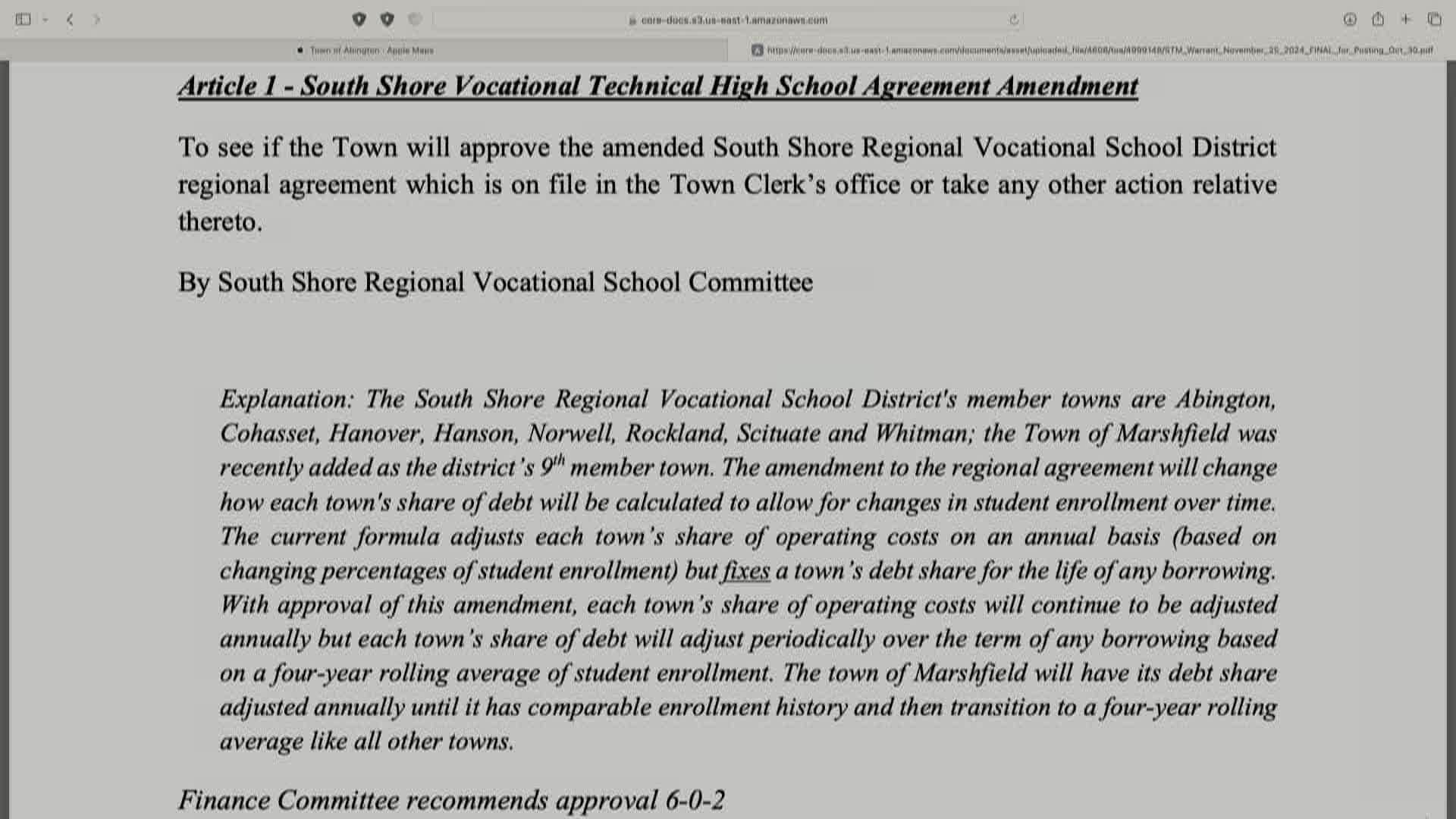 Abington Special Town Meeting Preview; November 14, 2024