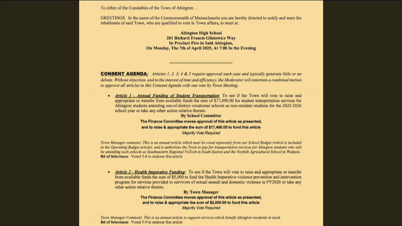 Abington Town Meeting Preview; March 31, 2025