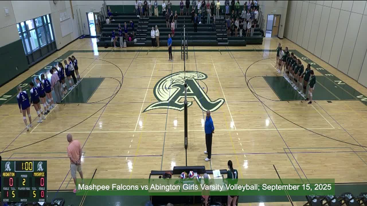 Mashpee Falcons vs Abington Varsity Volleyball; Sep. 15, 2025