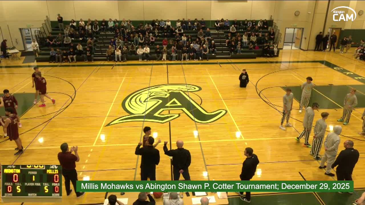 Millis Mohawks vs Abington Boys Vars. Basketball Cotter Tournament; Dec. 29, 2025